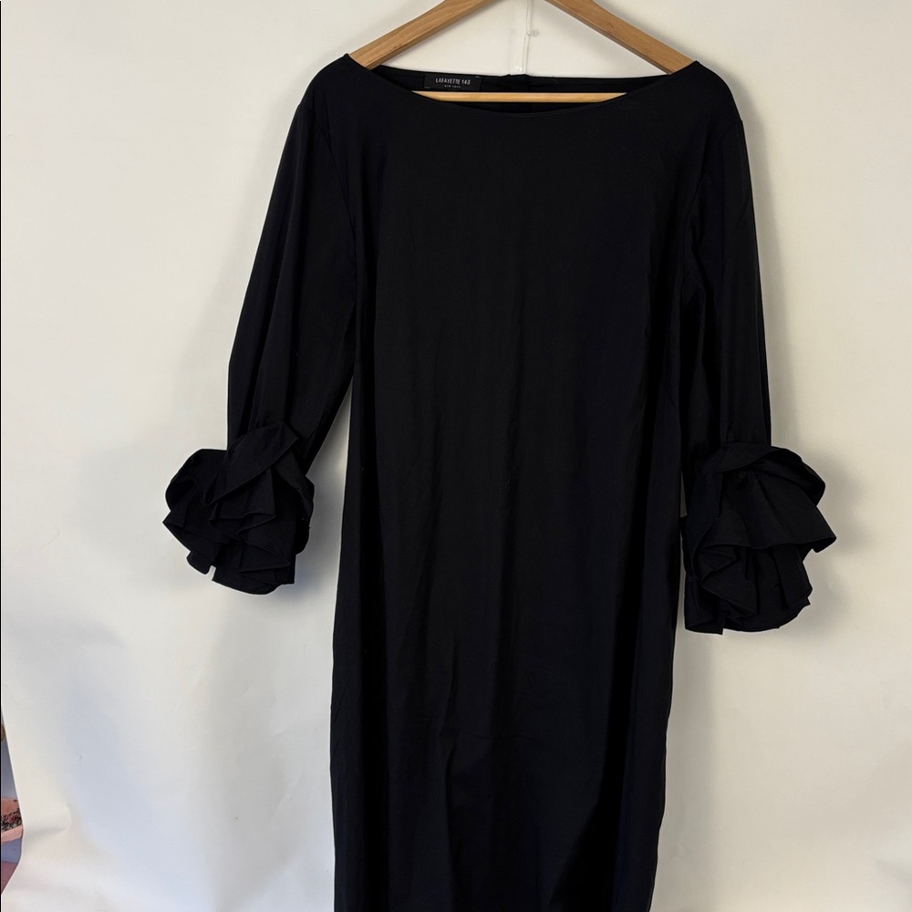 Lafayette 148 New York Black Ruffle  Sleeve Dress